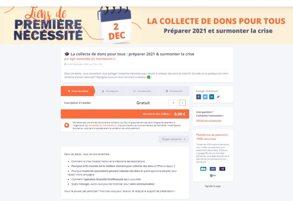 créer un formulaire d'inscription avec une billetterie en ligne pour un atelier