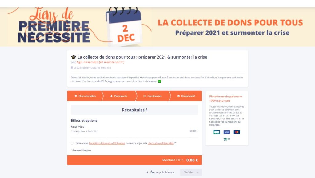 créer un formulaire d'inscription avec une billetterie en ligne pour un atelier - récap en fin de parcours