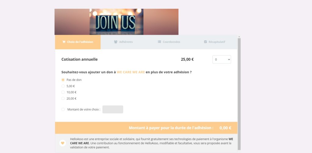 exemple site internet association We Care We Are Adhésion