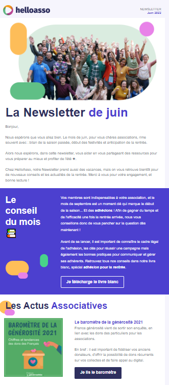 Exemple de la newsletter de HelloAsso