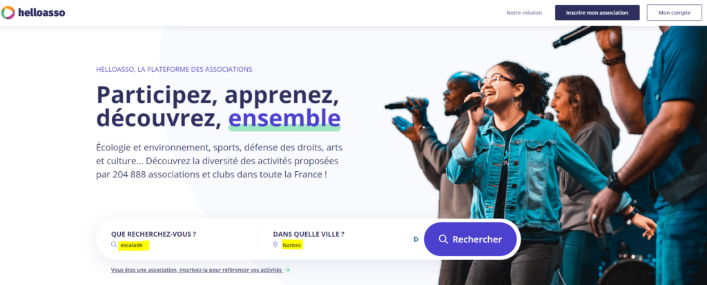 capture d'écran du moteur de recherche HelloAsso